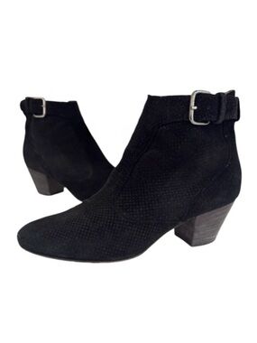 Aquatalia France Perforated Suede Ankle Boots Size 7 Black